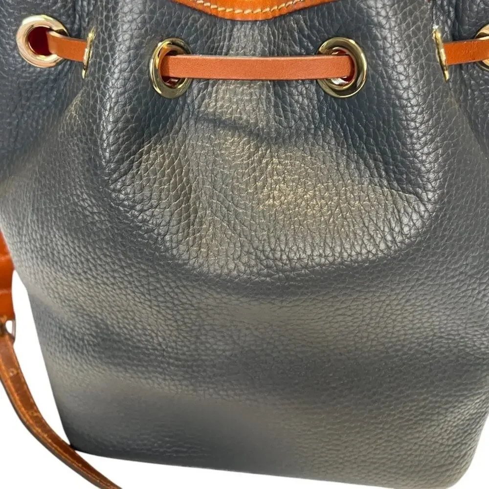 Dooney & Bourke Drawstring Bucket Bag Navy Pebble Leather Tassel Closure - Picture 7 of 16
